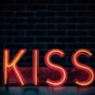 Neon sign of the word kiss